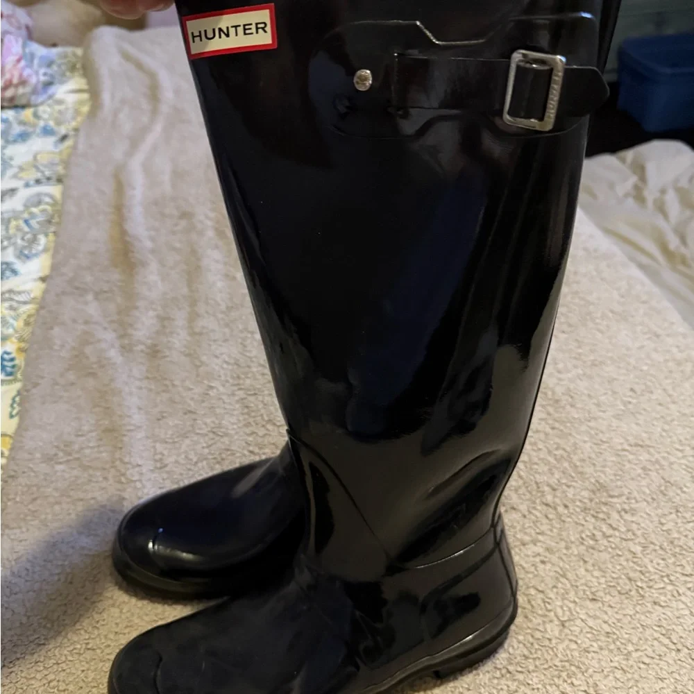 Hunter Glossy Black Tall Boots